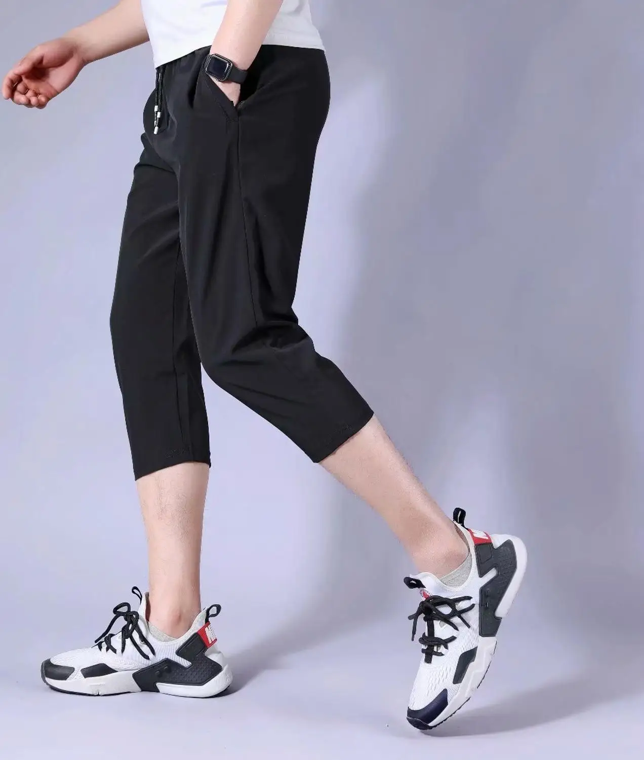 Ледяные Шелковые летние мужские тренировочные штаны для футбола 3/4 Укороченные