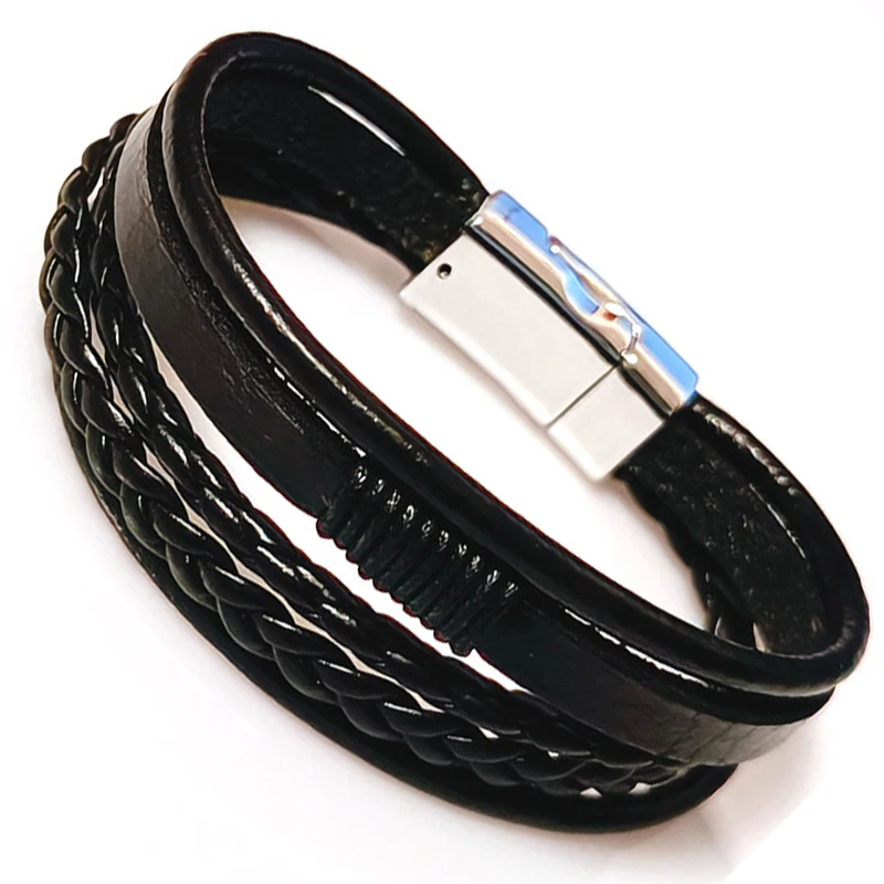 

New 2022 High Quality Lucky Vintage Men's Leather Bracelet Black/Brown Charm Multilayer Braided Women Pulseira Masculina