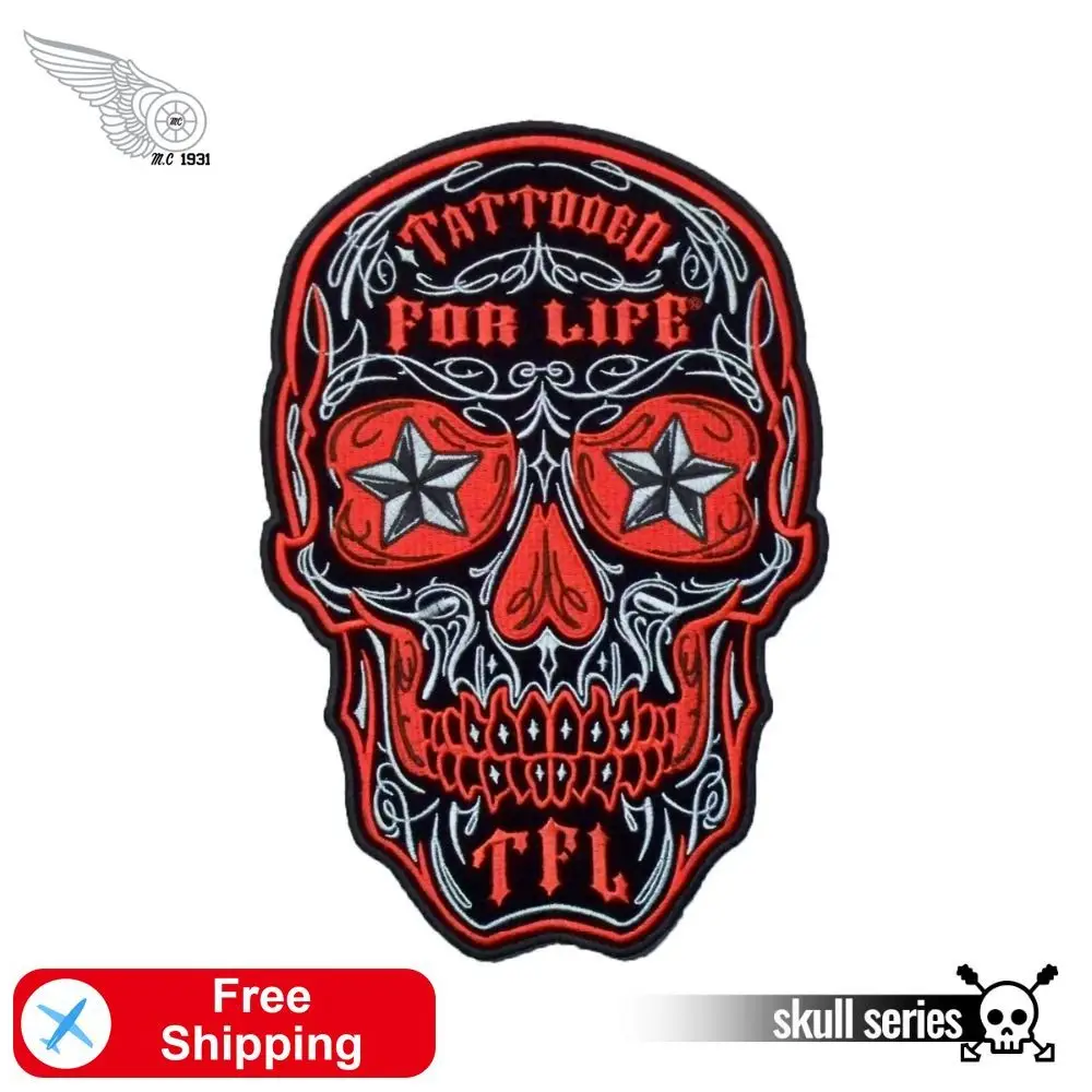Татуированная нашивка с красным черепом для повседневной езды на мотоцикле патч