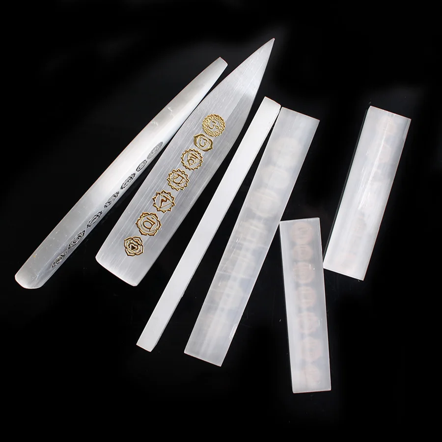 

1pc natural selenite white vogue polished seven chakras Metal stickers magic collection artwork home decoration reiki gift diy