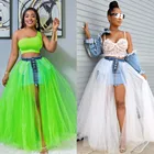 Женская юбка из денима и фатина, длинная юбка в готическом стиле с разрезом, в стиле Харадзюку, белого, неонового, зеленого цветов, 2020