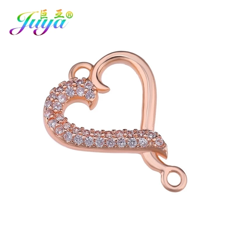 Rose Gold Juya DIY микро паве Циркон Любовь подвеска в форме сердца аксессуары для ювелирных изделий браслет ожерелье изготовление сережек фитинги - Окраска металла: Rose Gold