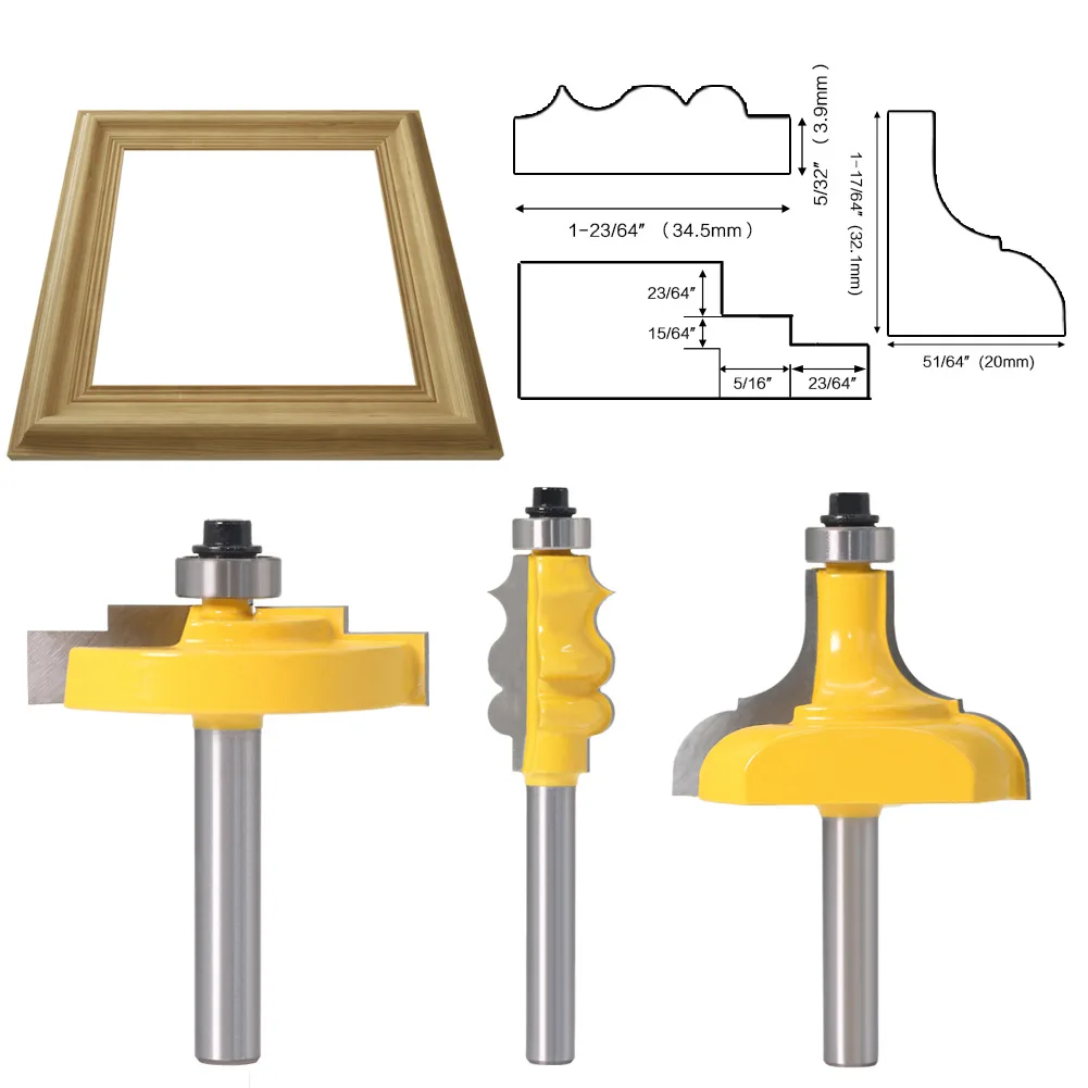 Набор фрез для работ по дереву комплект из 3 насадок 8 мм с хвостовиком|Фреза| |