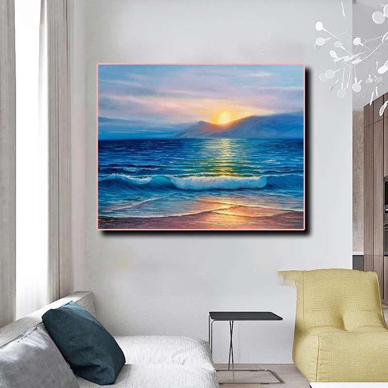 

Laeacco Canvas Painting Hope and Dreams at Sea Sunrise Posters and Prints Wall Artwork Pictures Living Room Bedroom Home Decor