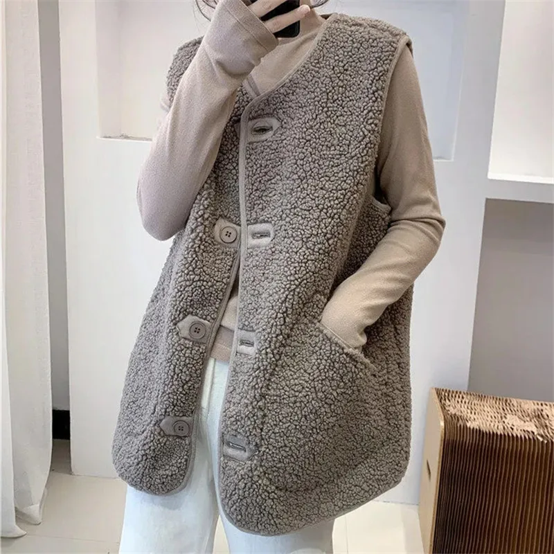 Женский однотонный жилет из овечьей шерсти без рукавов с V-образным вырезом |