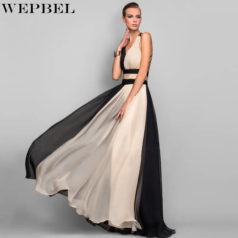 

WEPBEL Dress Women's Sexy Solid Color Slim Patchwork Dress Summer Sleeveless V-neck Backless Spaghetti Strap High Waist Dress