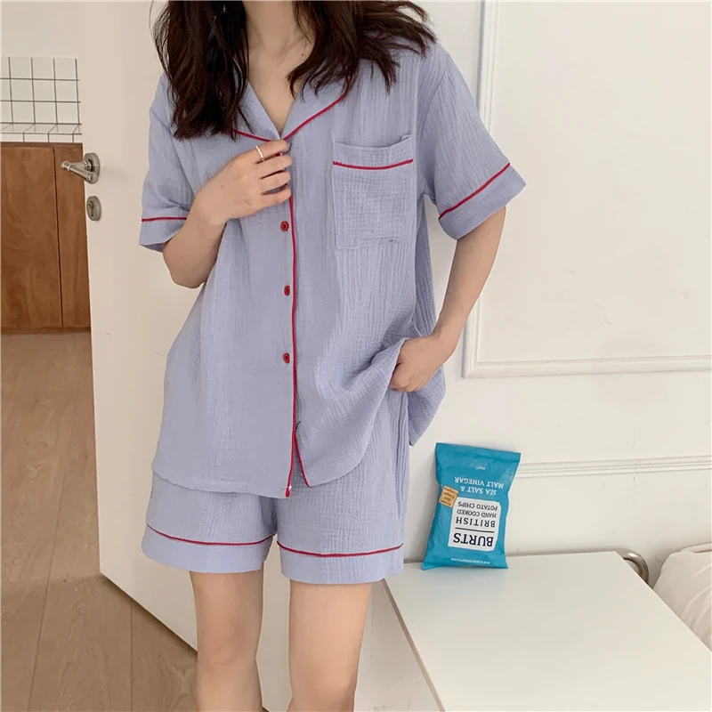 

Alien Kitty Summer All Match Loose Sleepwear Vintage Casual Homewear 2021 Thin Hot Women Home Chic Cotton Pajamas Suits Sets