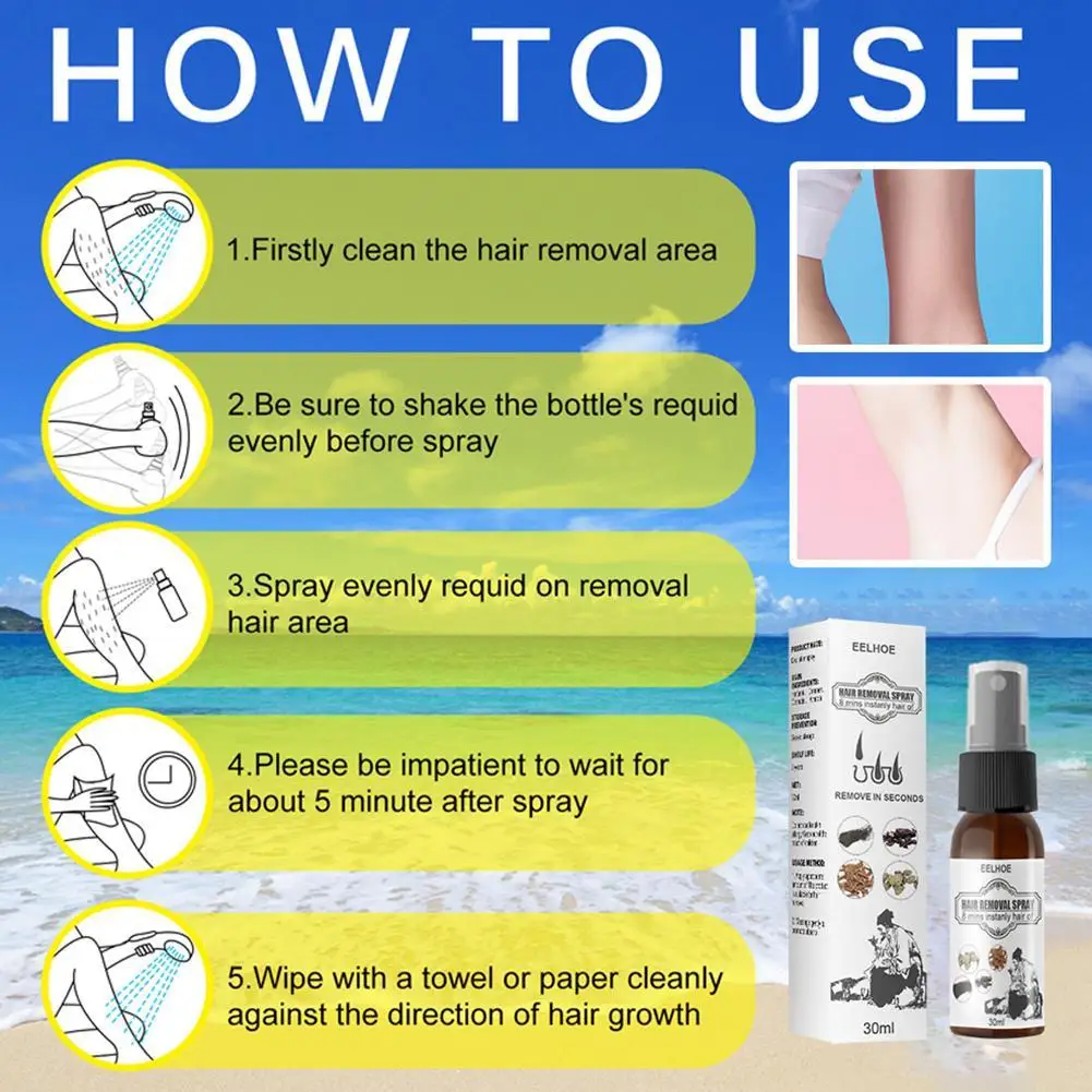 

30ml Natural Plant Essence Hair Removal Cream Spray Non-harm Remover Hair Body Mild Painless Beard Bikini Depilatory Hair A Z5W3