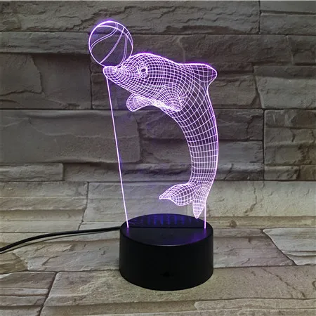 Животное Дельфин 3D лампа RGB LED USB Настроение Ночной светильник многоцветный