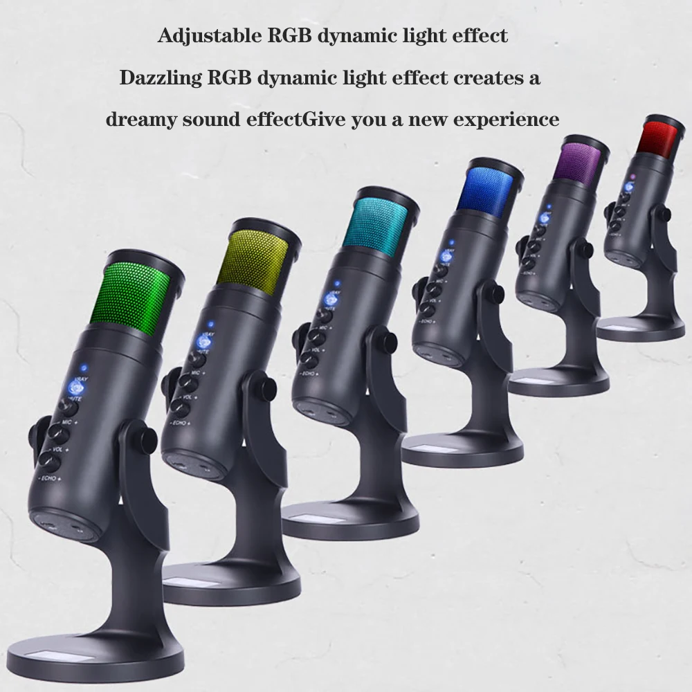 RGB Color Ambient Light Condenser Microphone USB Computer Live K Song Recording enlarge
