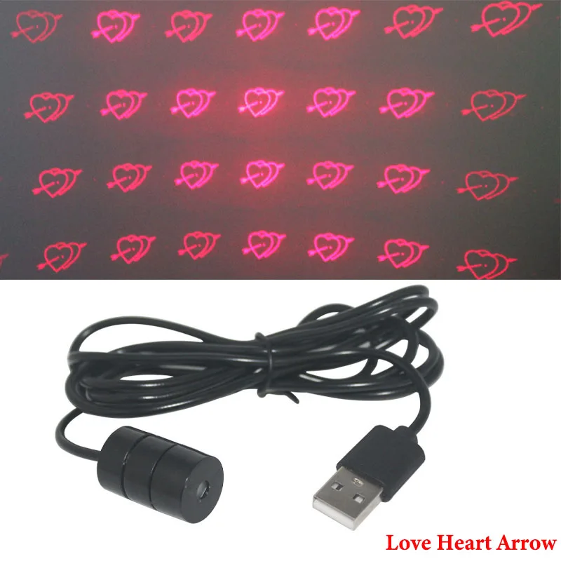 Love Heart Arrow Светодиодный светильник для салона автомобиля USB светодиодный диджейский атмосферный Звездный светильник декоративный светильник для интерьера Регулируемый светильник с несколькими эффектами - Название цвета: Love Heart Arrow