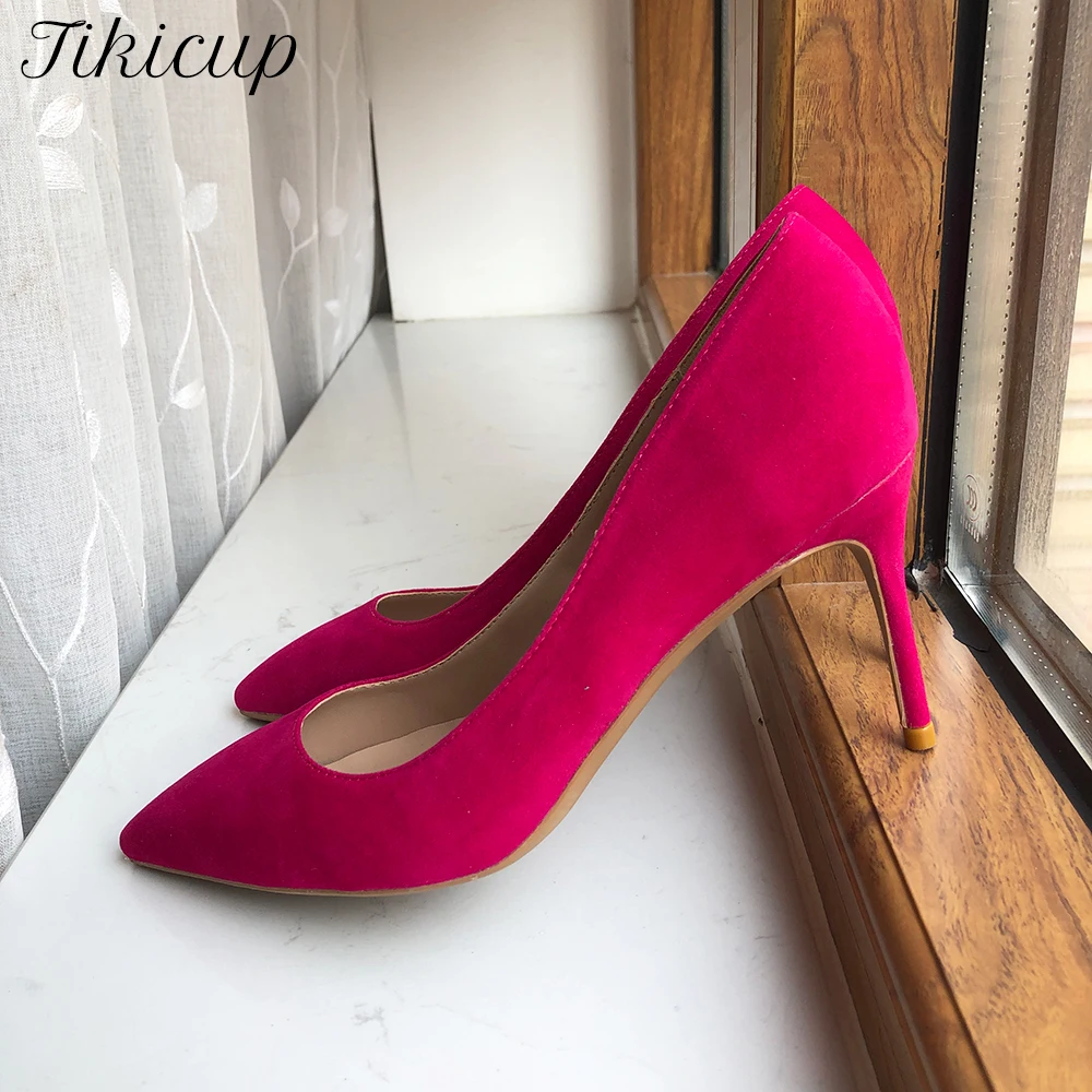 

Женские туфли-лодочки с острым носком Tikicup розового цвета из искусственной замши на высоком каблуке