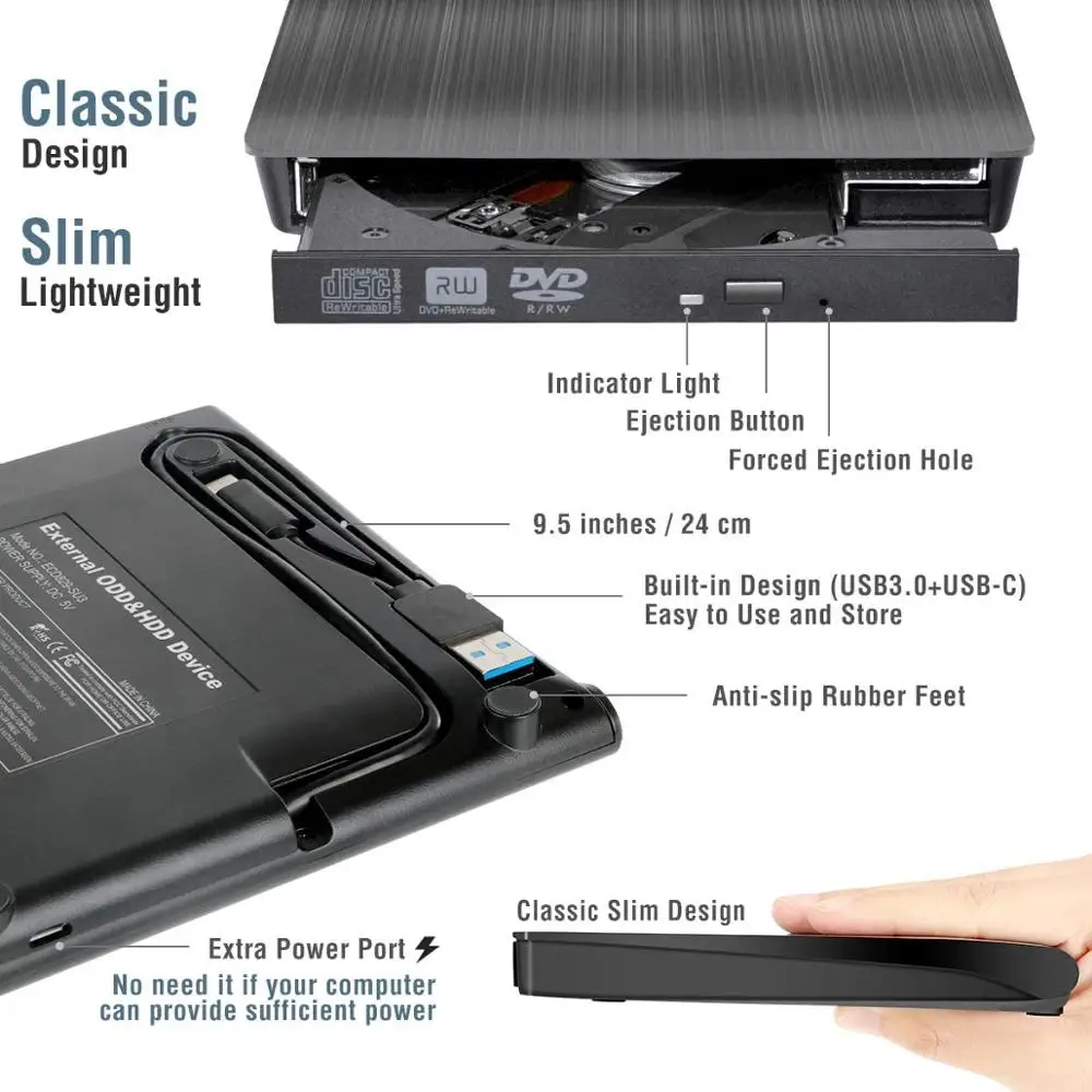 USB 3.0 Type-C внешний CD DVD-привод портативный CD/DVD +/-RW привод/запись/горелка оптический