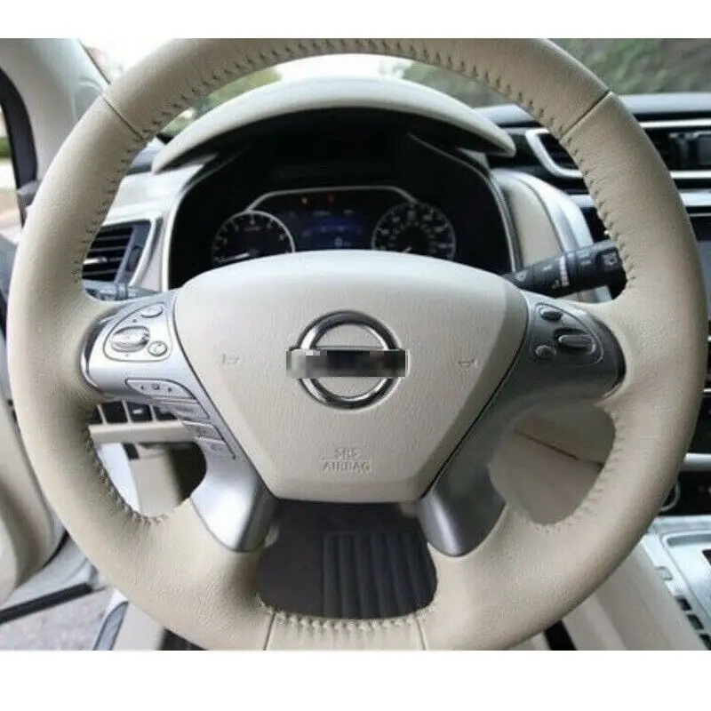 

all Beige smooth leather DIY Car Steering Wheel Cover for Nissan murano 2015