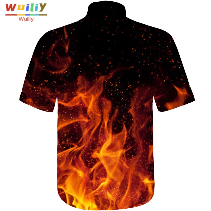 

Graphic Flame Button Down Shirts For Men Novelty Beach 3D Pattern Summer Hawaiian Tops Fashion Shirt