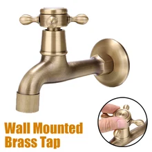 1pc Antique Brass Decorative Faucet Wall Mounted Kitchen Bathroom Single Faucet Tap Single Cold Water