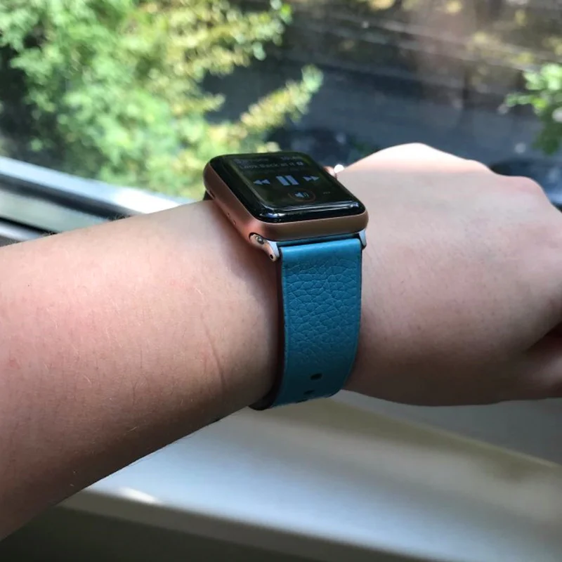 Кожаный ремешок для apple watch 38 мм 42 мм iwatch 4 ремешок 44 мм 40 мм Lychee классический браслет ремешок для apple watch 4 3 2 1