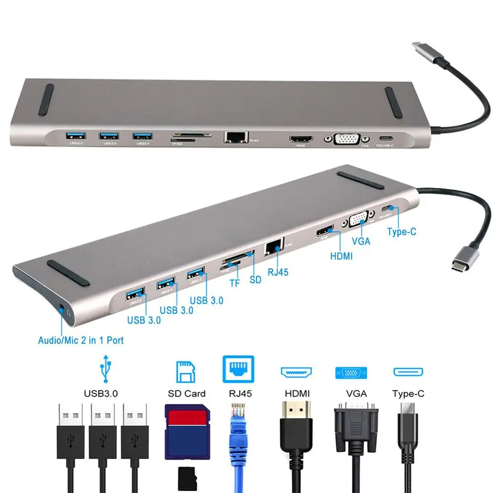 Концентратор адаптер USB C концентратор type-c 3,0 USB-C к HDMI 4K SD/TF кард-ридер PD зарядка гигабитный Ethernet адаптер для MacBook Pro концентратор