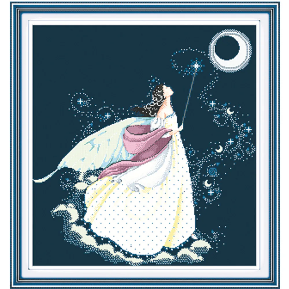 الجمال القمر الجنية الصليب عدة خياطة 14ct 11ct الأسود الأزرق العميق الكتان قماش الخرز التطريز لتقوم بها بنفسك الإبرة الحرفية