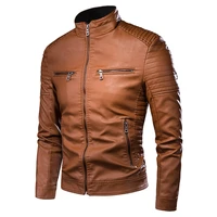 men spring new motorcycle causal vintage leather jacket coat men autumn outfit fashion biker pocket design pu leather jacket men