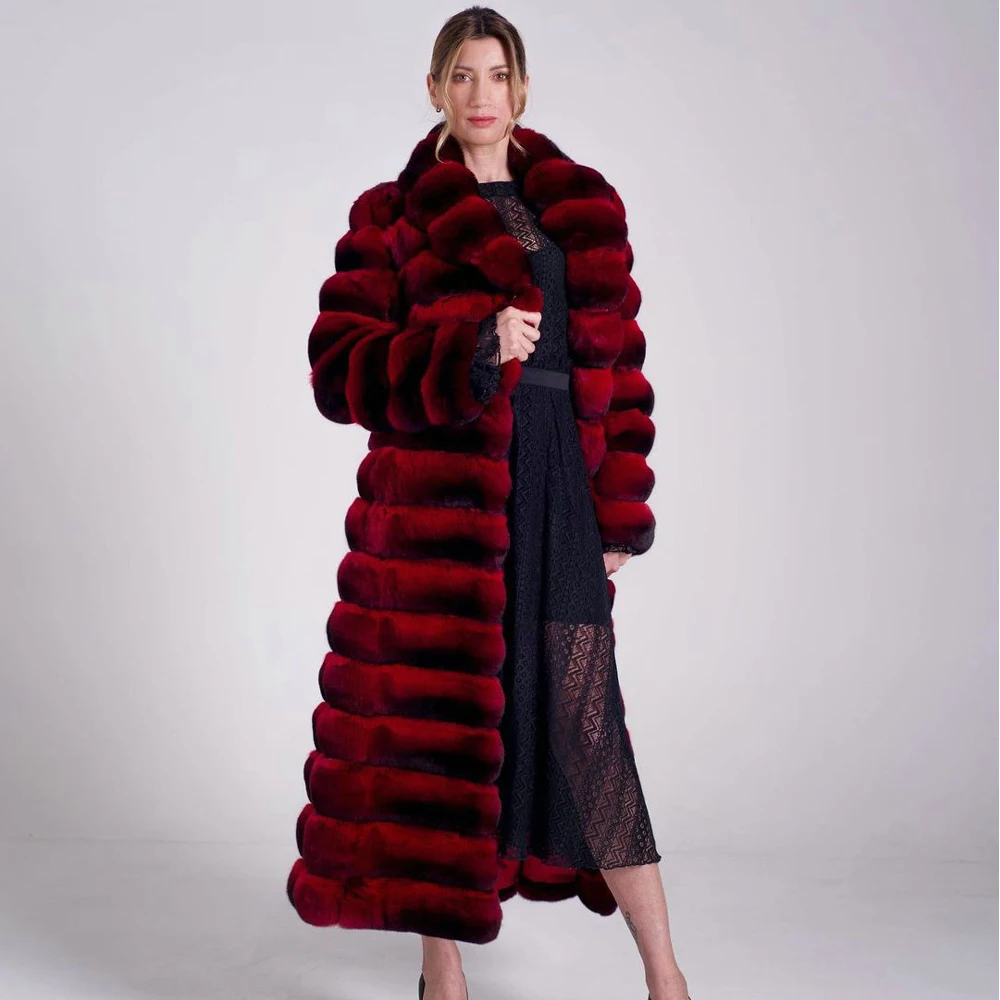 Fashion X-long Real Rex Rabbit Fur Coat Women Winter Thick Warm Fur Overcoat Luxury Woman Genuine Rex Rabbit Fur Coats Full Pelt