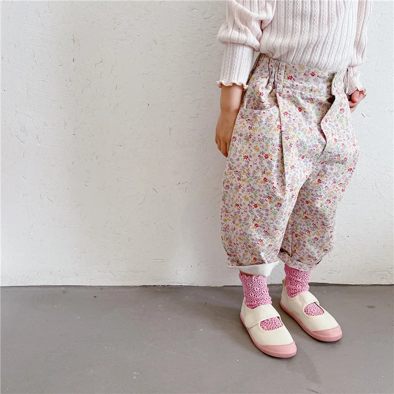 

MILANCEL 2021 Autumn New Girls Pants Korean Small Floral Casual 9 Minutes Pants