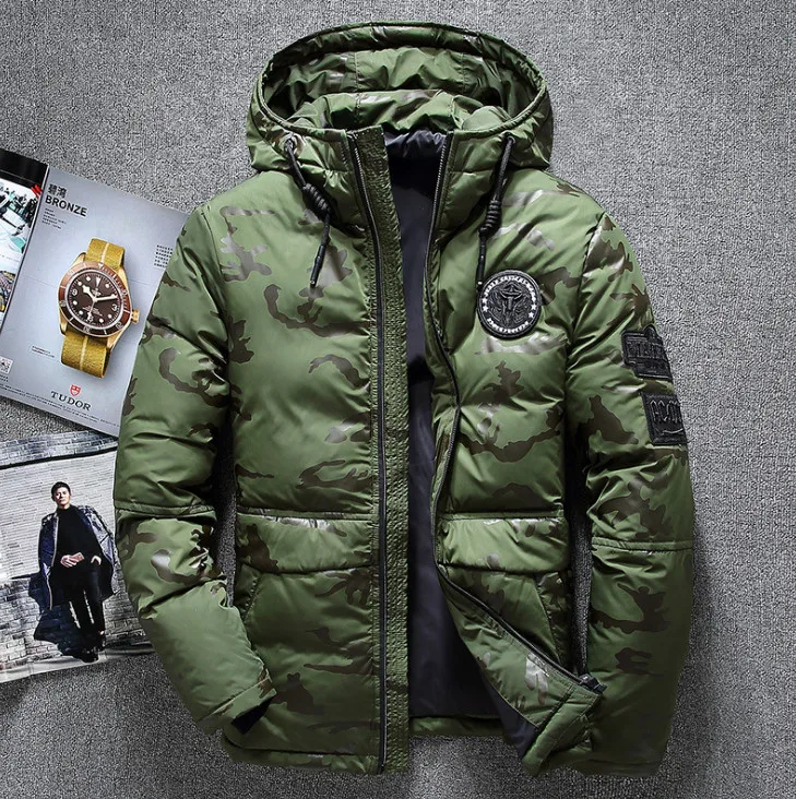 Новый мужской пуховик с белым утиным пухом мужская повседневная камуфляжная