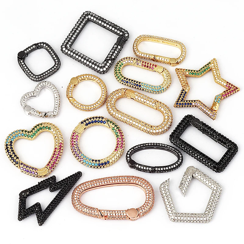 

Push in Gate Simple to Use , Paperclip Oval Square Rectagular Buckle Clasp Hooks ,Fully CZ Zirconia Handmade jewelry findings