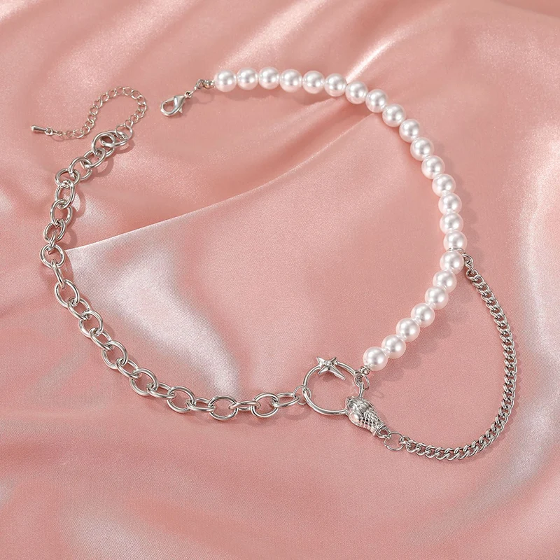 

Модное асимметричное ожерелье-цепочка с жемчугом в виде животного для женщин, модное корейское колье-чокер, украшения на шею, рождественски...