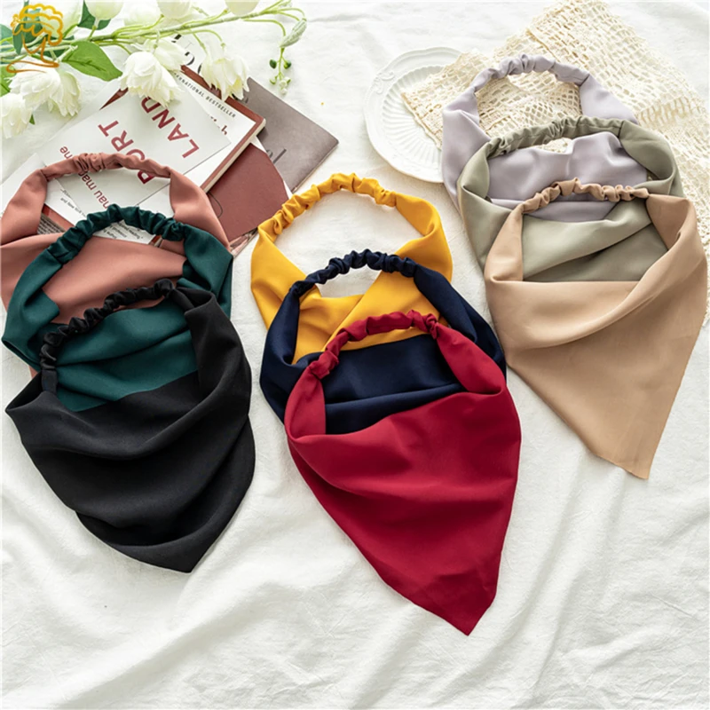 

Summer Solid Hair Scarf Scrunchies Vintage Triangle Bandana Hairband Headband Elastic Hair Bands Headwrap Hair Accessories