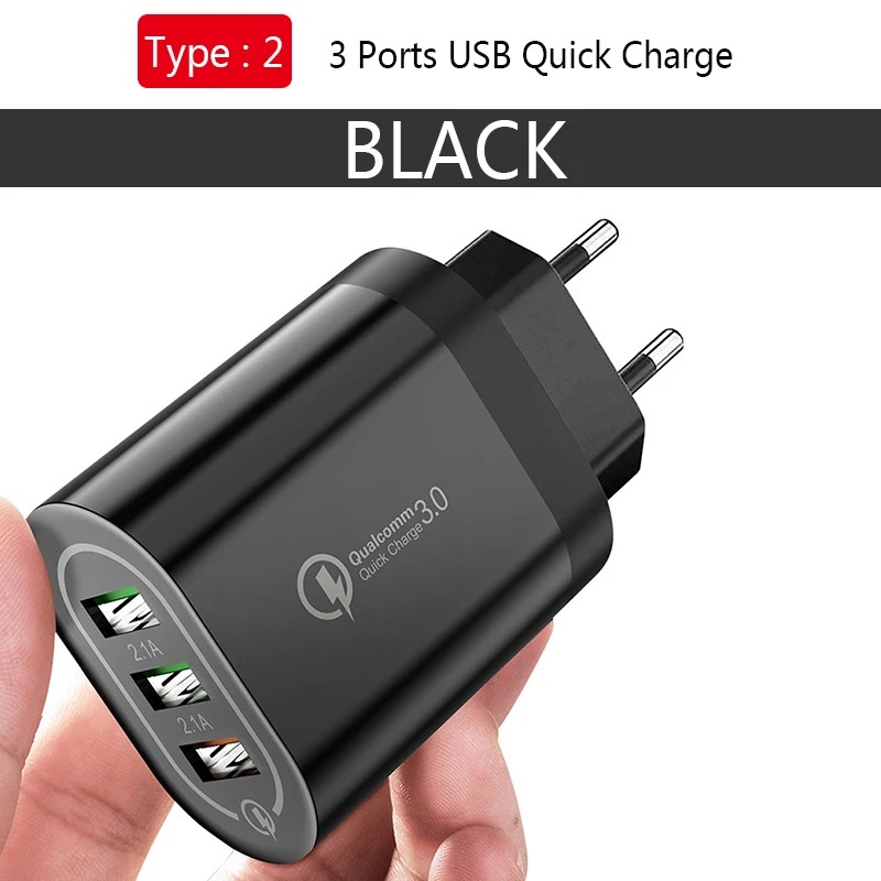 3 порта USB быстрая зарядка 5 в 2,4 А зарядное устройство 18 Вт адаптер питания для iPhone iPad samsung Xiaomi huawei QC3.0 быстрая настенная Зарядка для путешествий - Тип штекера: Type 2 Charger Black