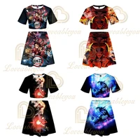 movie mugen train summer 3d anime sexy two piece sets women exposed navel crop top skirts women outfits