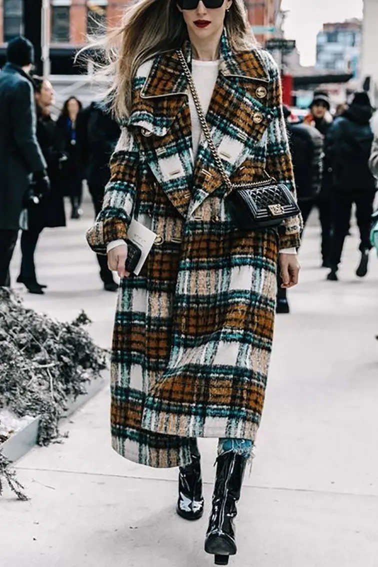 Пальто из шерсти с воротником "стойка", застежкой на пуговицы, в клетку, уличной одеждой, свободного кроя, ретро-стиля, для женщин больших размеров.