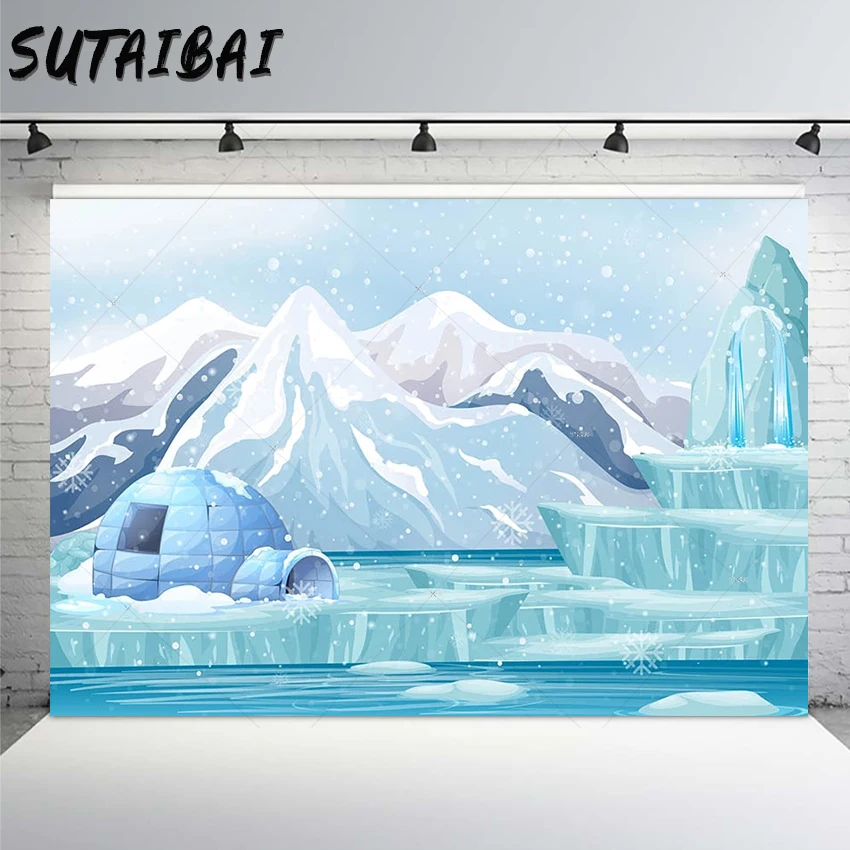 

North Pole Photography Background Vinyl Winter Glacier Iceberg Snow Mountian Baby Shower Birthday Party Snowflake Decor Backdrop