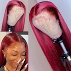 Парик из человеческих волос красного цвета Burgudy # 99J, прямой бразильский парик с Реми на сетке спереди, парик на сетке 180% T с детскими волосами, парик на сетке 4x4