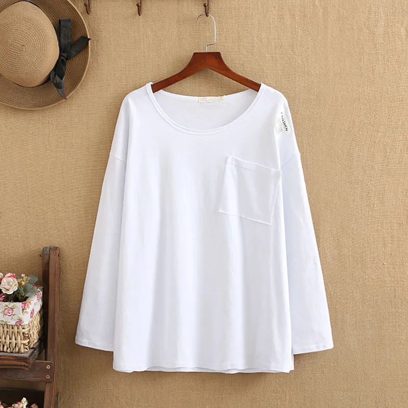 

Women Plus Size 2021 Fall And Spring Clothing Trendy Knitting O-Neck Long Sleeves Solid Color Widen And Fatten Large T-Shirt