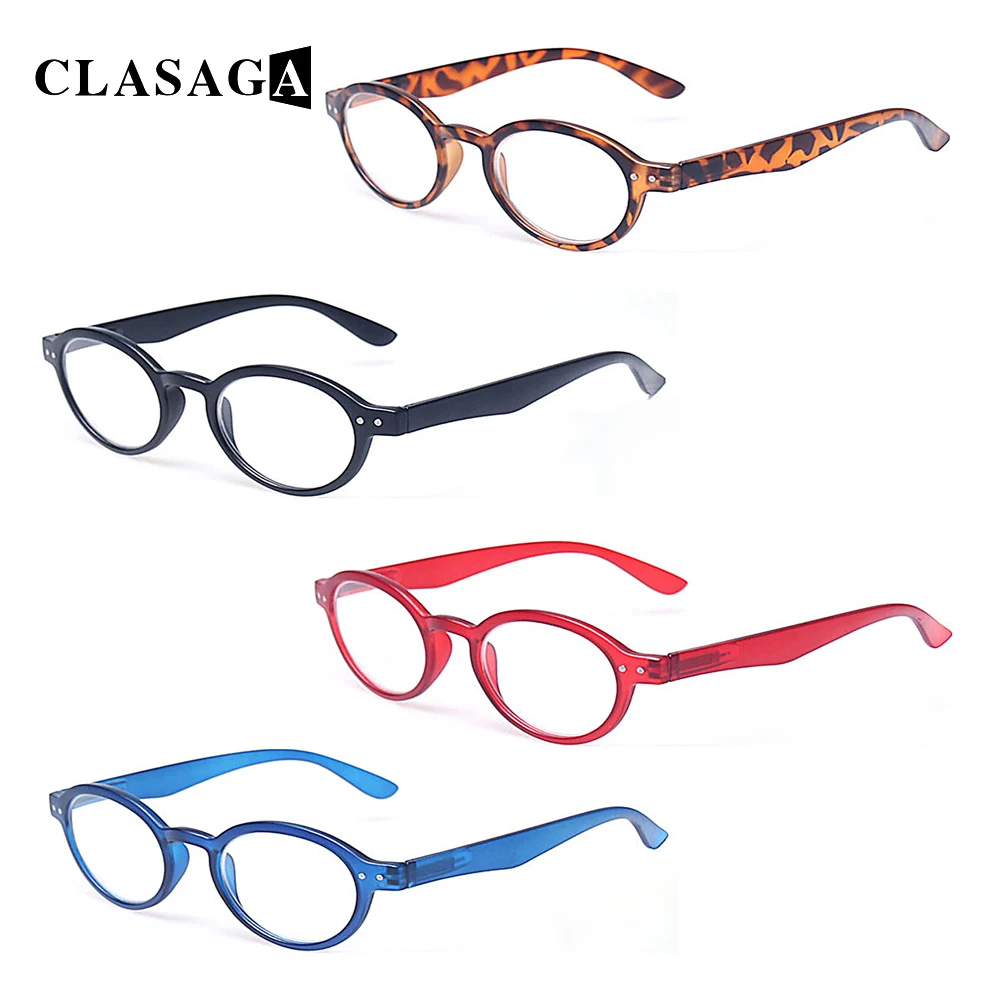 

CLASAGA 4 Pack Reading Glasses Spring Hinge Classic Oval Frame Decorative Eyeglasses Men Women HD Reader Diopter 0+1.0+3.0+6.0