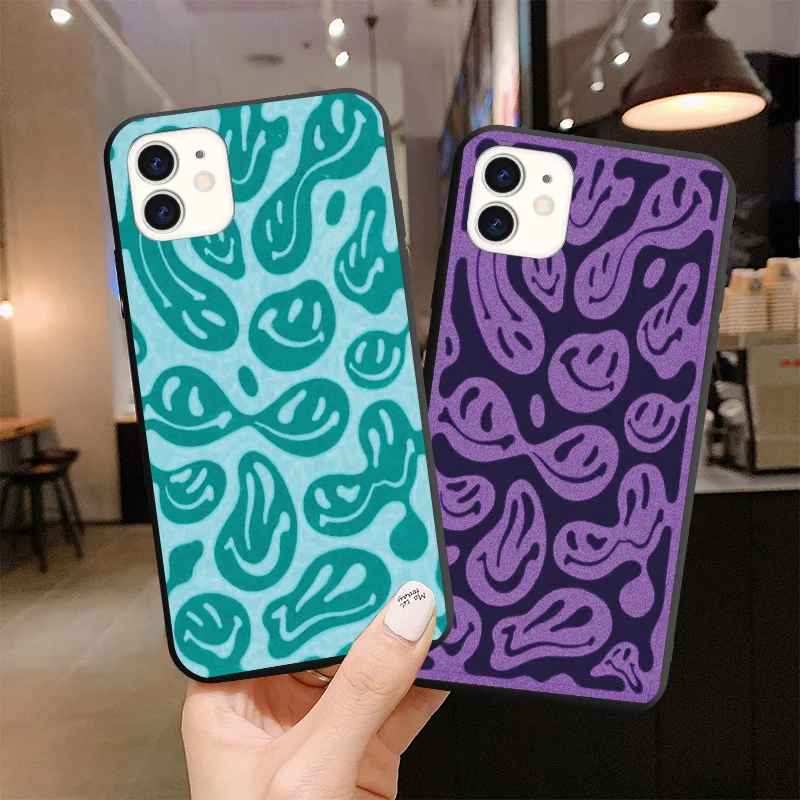Trippy Twisted Smiley Face Phone Case for iPhone 6s 7 8 plus SE 2020 12 mini 11 13 pro max X XR XS Max Soft Silicone Cover