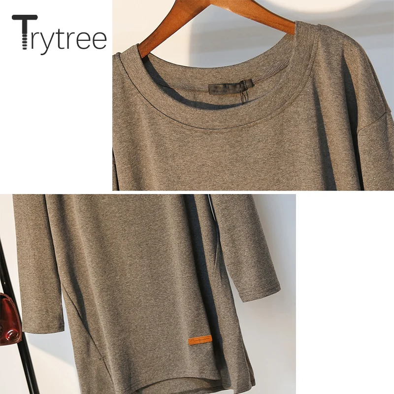 Осенняя Повседневная Женская Однотонная футболка Trytree 2020 из хлопка и полиэстера