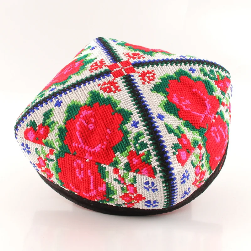 Синьцзян уйгурская шапка с красными цветами Мужская и женская аксессуары для