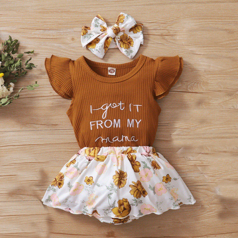

Baby Girl Tops Newborn Clothing Baby Girl Clothing Jumpsuit + Floral Print Skirts + Headband Set