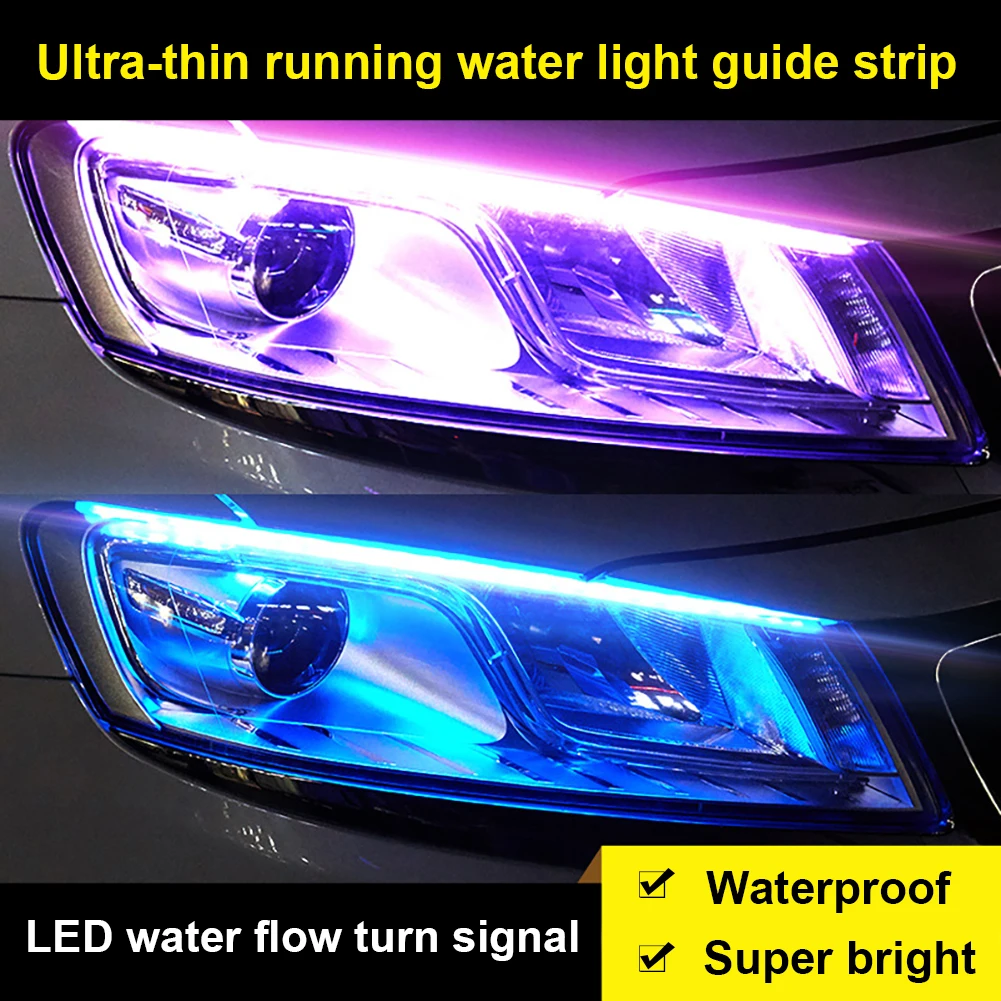 

ultra-thin Car LED Daytime Running Water Light Strips Soft Tube LED Strip Colorful dual ribbon Auto Headlight Strips Car-Styling