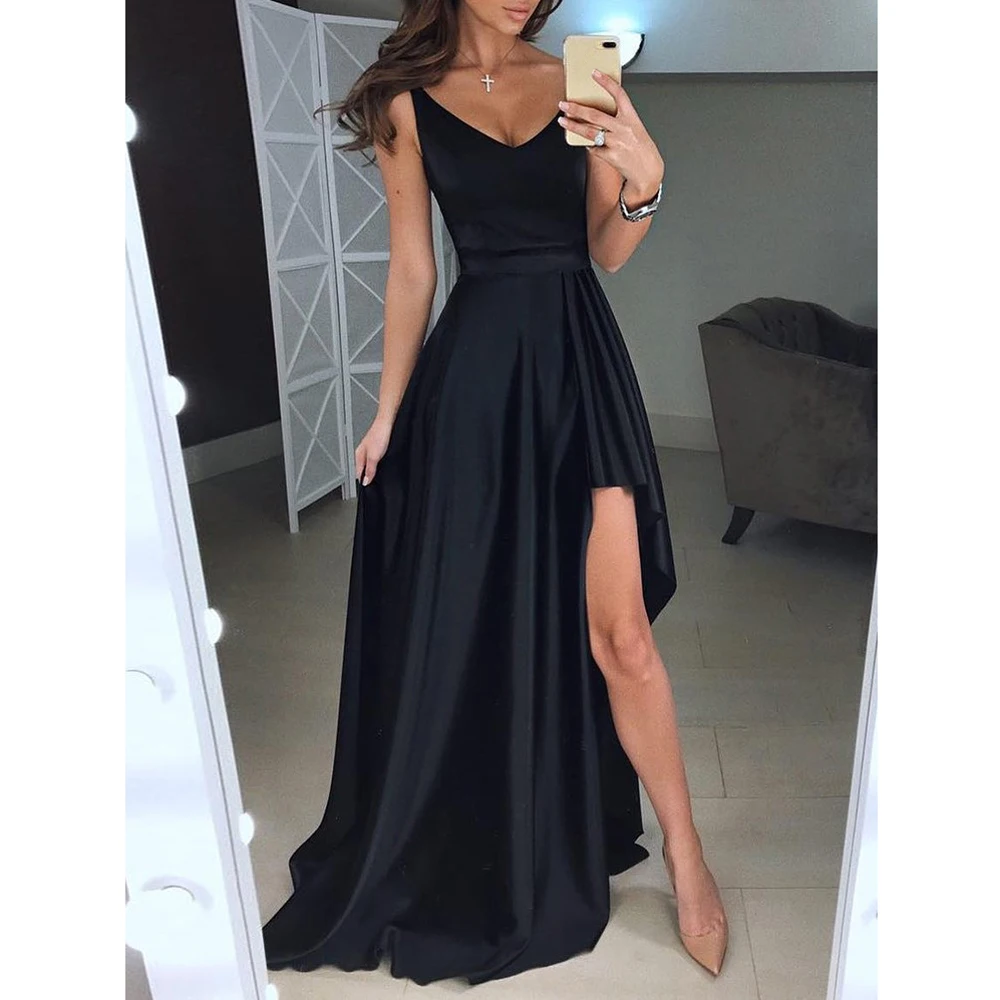 Модное женское платье Лето 2019 винтажное атласное сексуальные черные вечерние