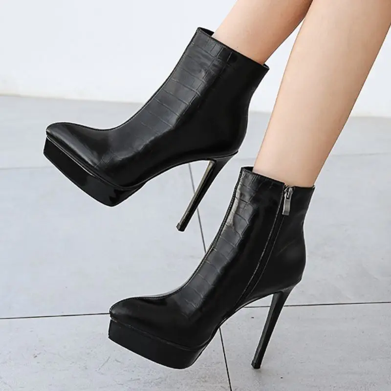 

KemeKiss Women High Heel Boots Real Leather Thin Heel Platform Women Ankle Boots Sexy Fashion Winter Shoes Woman Size 33-40