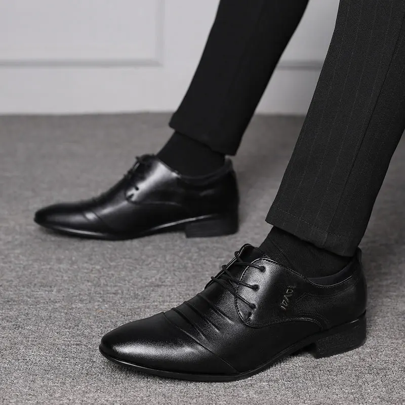 

2019 New Men's Fashion British Style Pointed Toe Wedding Business Leather Formal Dress Shoes Summer Flats Shoes Oxfords Men
