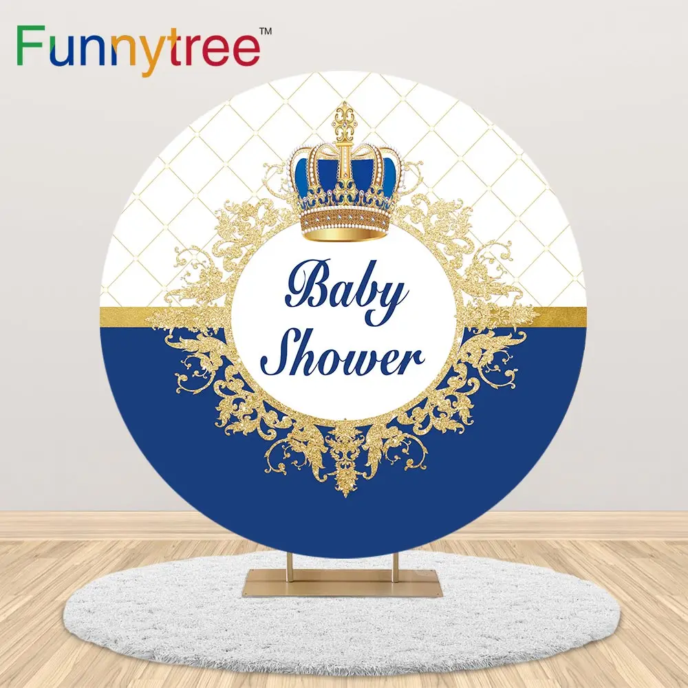 

Funnytree baby shower круглый фон фотозонт Королевский синий вечеринка для мальчика день рождение Корона баннер крышка фото фон для фотосъемки