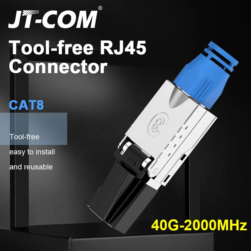 

JT-COM RJ45 Cat8 Field Toolless Connector Termination Plug Shielded 40G 2000MHz Keystone Jack Crystal Head Fast Connector