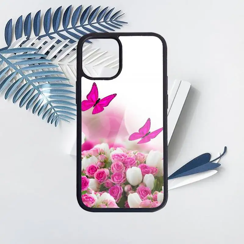 

Red butterfly on white roses flower luxury design Phone Case funda PC for iPhone 11 12 pro XS MAX 8 7 6 6S Plus X 5S SE 2020 XR