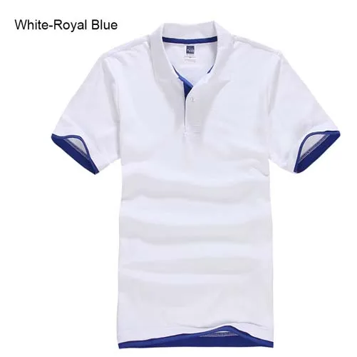 white Royal blue Ranberone, фирменная новинка, Мужская рубашка поло, высокое качество, мужская хлопковая рубашка с коротким рукавом, брендовые майки, летние мужские рубашки поло размера плюс - Цвет: white Royal blue