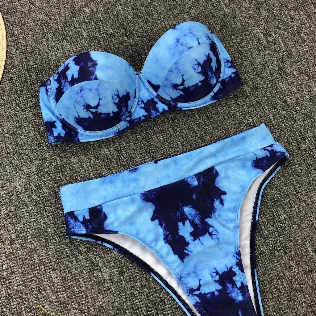 2 шт. Большие размеры бандо Для женщин танкини купальники с Suoulder градиентные